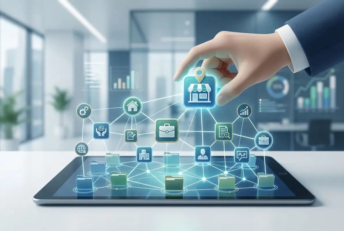 Create a striking, professional hero image for a blog article titled: How to List a Business on a Directory: 6 Essential Steps. Style: Modern, clean, eye-catching design that represents the main topic. No text overlays. High quality 1200x800 professional blog header.