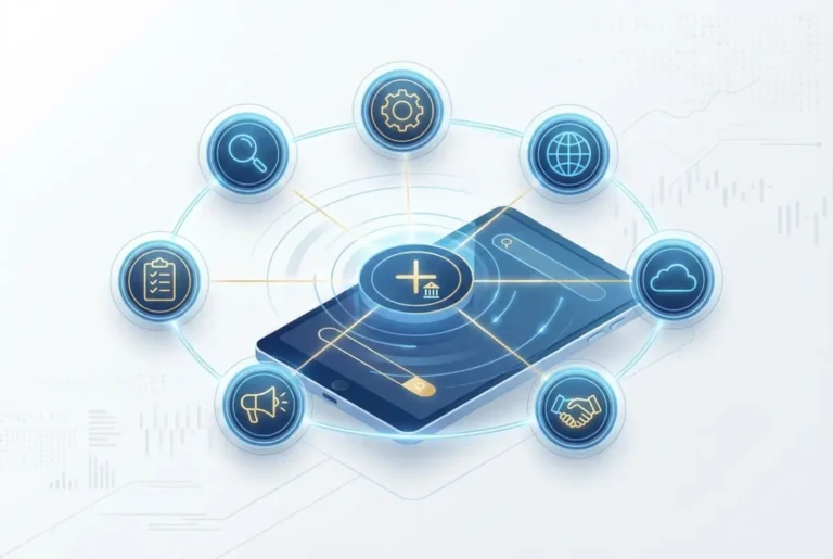 Create a striking, professional hero image for a blog article titled: How to List Your Company in Business Directories: 7 Proven Methods. Style: Modern, clean, eye-catching design that represents the main topic. No text overlays. High quality 1200x800 professional blog header.