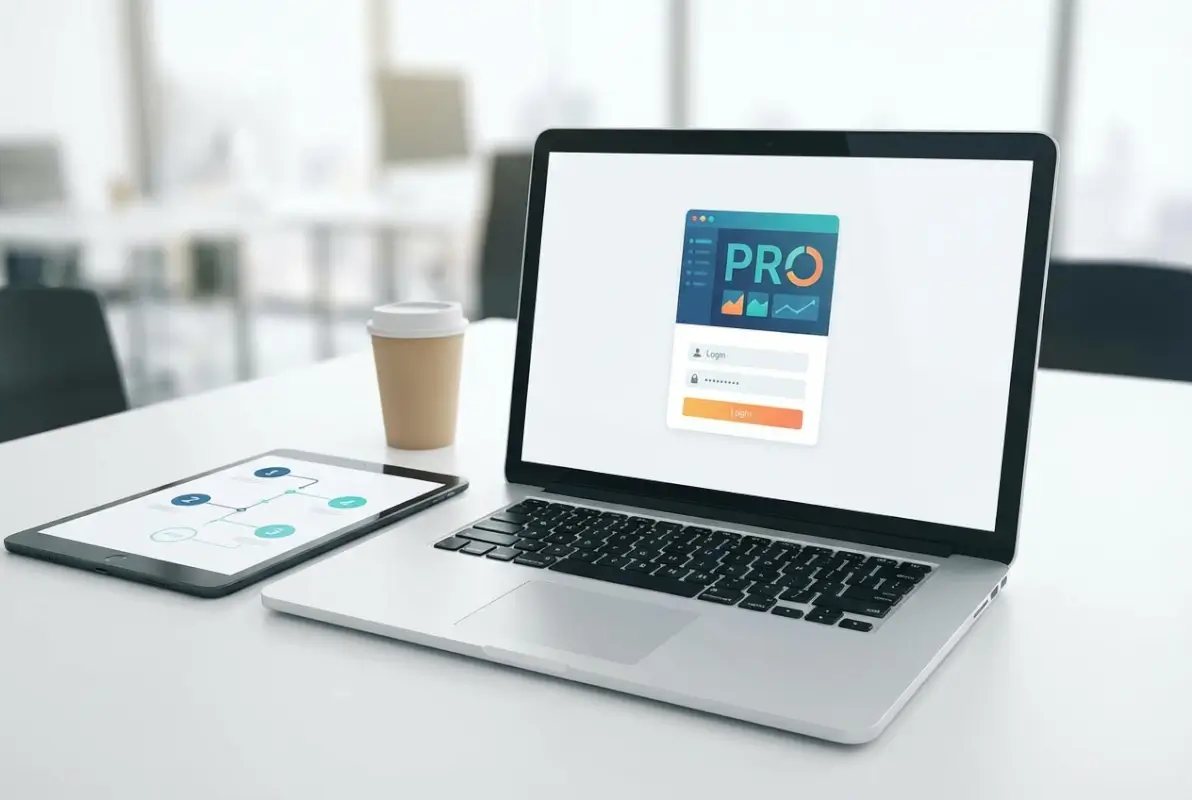 Create a striking, professional hero image for a blog article titled: How to Log into GoDaddy Pro: A Step-by-Step Guide. Style: Modern, clean, eye-catching design that represents the main topic. No text overlays. High quality 1200x800 professional blog header.