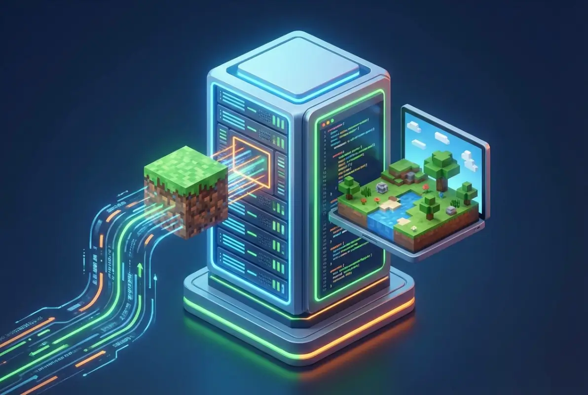 Create a striking, professional hero image for a blog article titled: How to Install a Plugin on a Minecraft Server: A Step-by-Step Guide. Style: Modern, clean, eye-catching design that represents the main topic. No text overlays. High quality 1200x800 professional blog header.