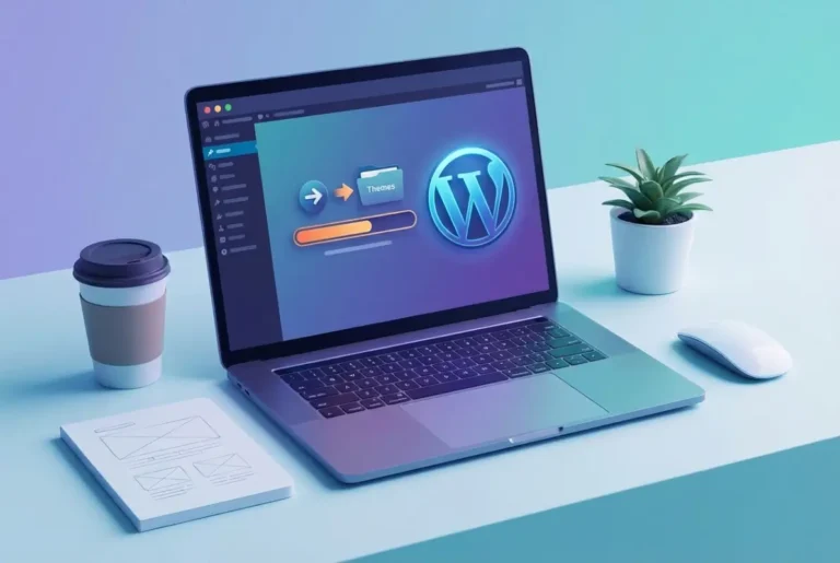 Create a striking, professional hero image for a blog article titled: How to Install a Plugin Theme in WordPress: 5 Simple Steps. Style: Modern, clean, eye-catching design that represents the main topic. No text overlays. High quality 1200x800 professional blog header.