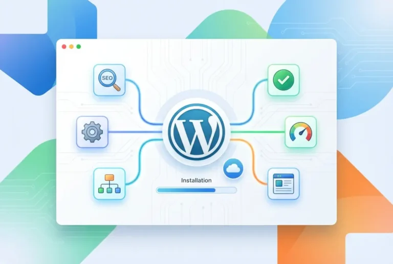 Create a striking, professional hero image for a blog article titled: How to Install SEO Plugins in WordPress: 6 Essential Extensions. Style: Modern, clean, eye-catching design that represents the main topic. No text overlays. High quality 1200x800 professional blog header.