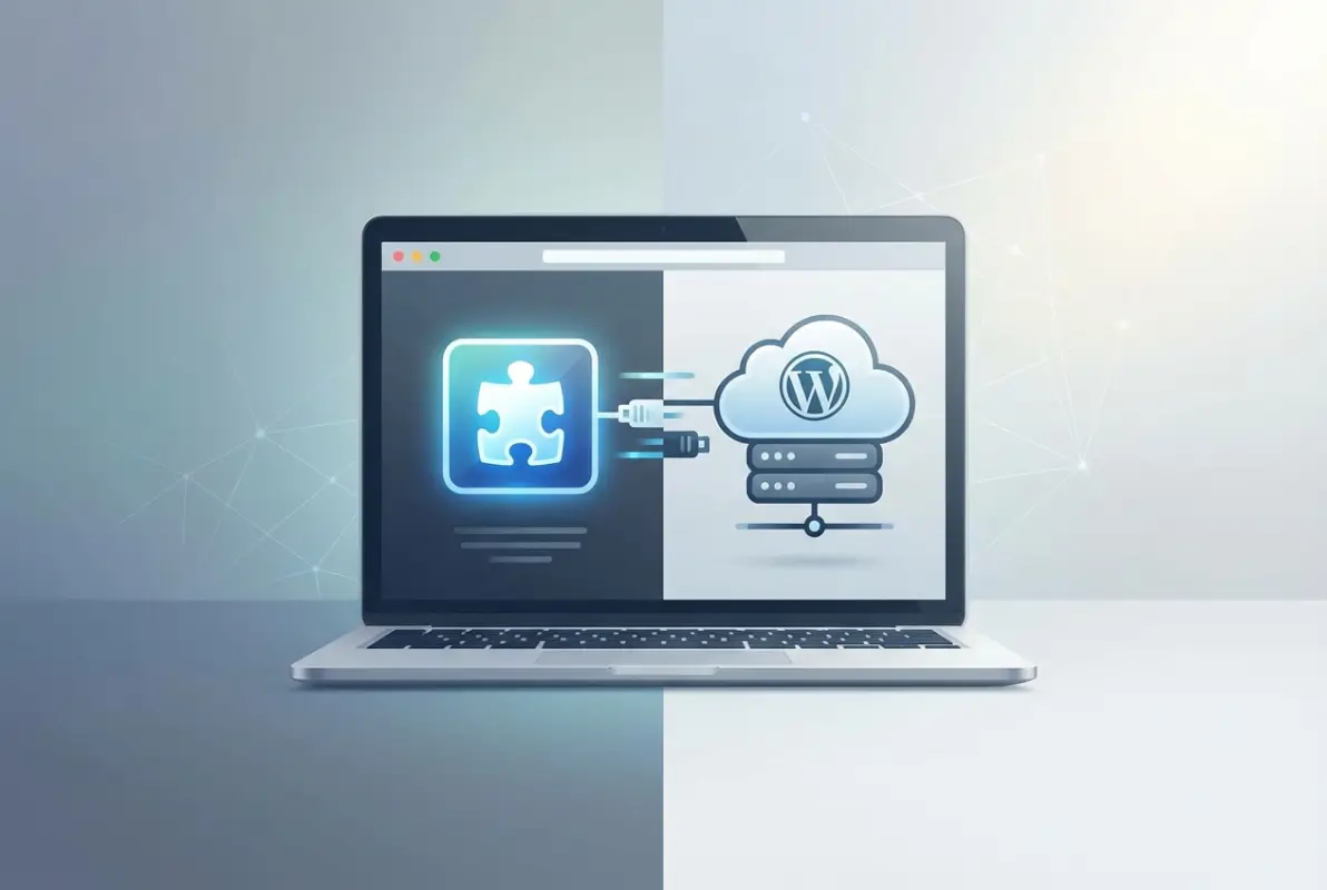 Create a striking, professional hero image for a blog article titled: How to Install a WordPress Plugin Using FTP: 5 Simple Steps. Style: Modern, clean, eye-catching design that represents the main topic. No text overlays. High quality 1200x800 professional blog header.