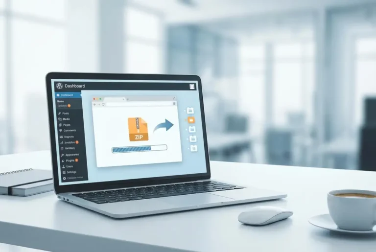 Create a striking, professional hero image for a blog article titled: How to Install a WordPress Plugin with a ZIP File: 6 Easy Steps. Style: Modern, clean, eye-catching design that represents the main topic. No text overlays. High quality 1200x800 professional blog header.
