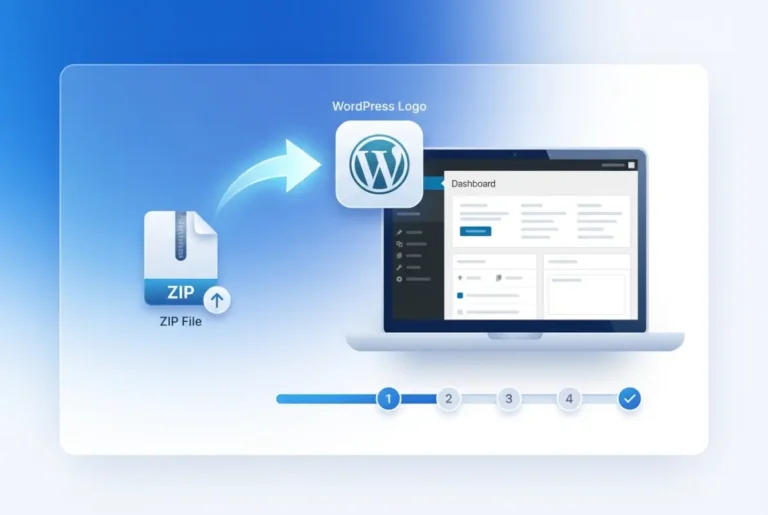 Create a striking, professional hero image for a blog article titled: How to Install a ZIP Plugin in WordPress: 5 Simple Steps. Style: Modern, clean, eye-catching design that represents the main topic. No text overlays. High quality 1200x800 professional blog header.