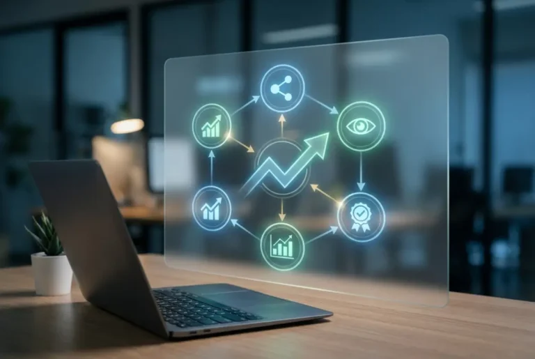 Create a striking, professional hero image for a blog article titled: ListedIn Business Directory: 6 Key Benefits for Your Business Growth. Style: Modern, clean, eye-catching design that represents the main topic. No text overlays. High quality 1200x800 professional blog header.