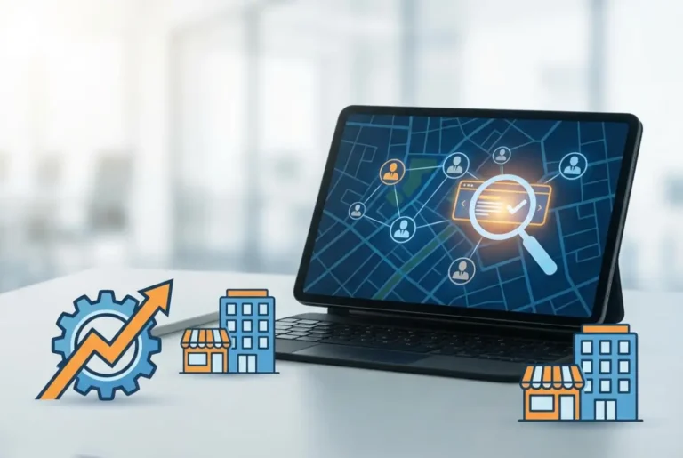 Create a striking, professional hero image for a blog article titled: How to Optimize Your Business Directory Listing: Complete Guide for Local & Mid-Sized Companies. Style: Modern, clean, eye-catching design that represents the main topic. No text overlays. High quality 1200x800 professional blog header.