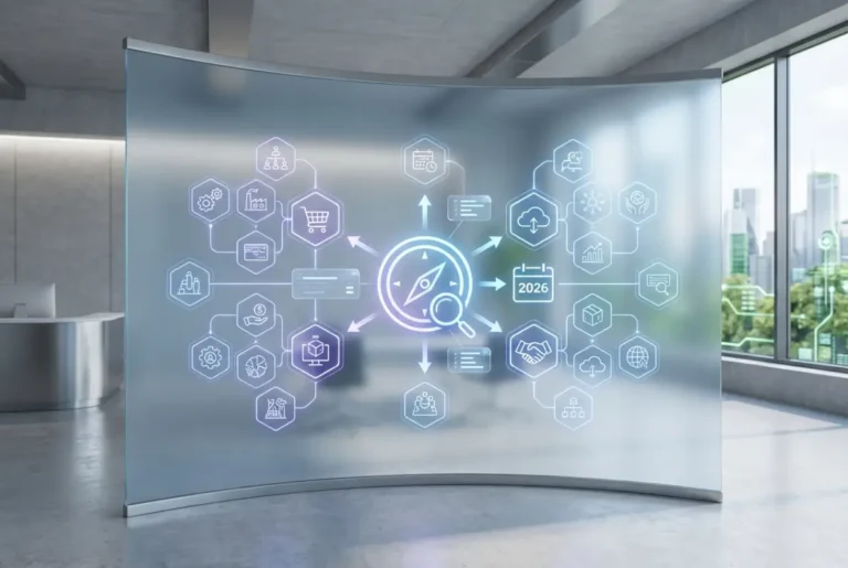 Create a striking, professional hero image for a blog article titled: How to Organize a Business Directory for Maximum Usability: A 2026 Guide. Style: Modern, clean, eye-catching design that represents the main topic. No text overlays. High quality 1200x800 professional blog header.