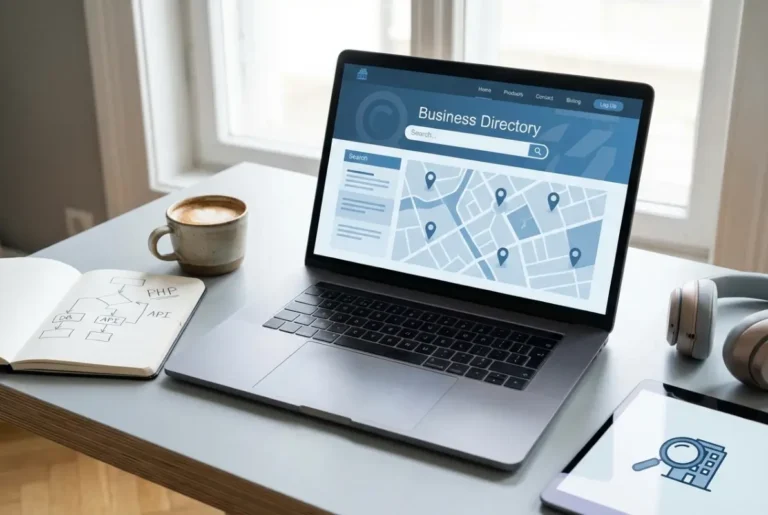 Create a striking, professional hero image for a blog article titled: How to Build a PHP Business Directory: Complete Development Guide. Style: Modern, clean, eye-catching design that represents the main topic. No text overlays. High quality 1200x800 professional blog header.