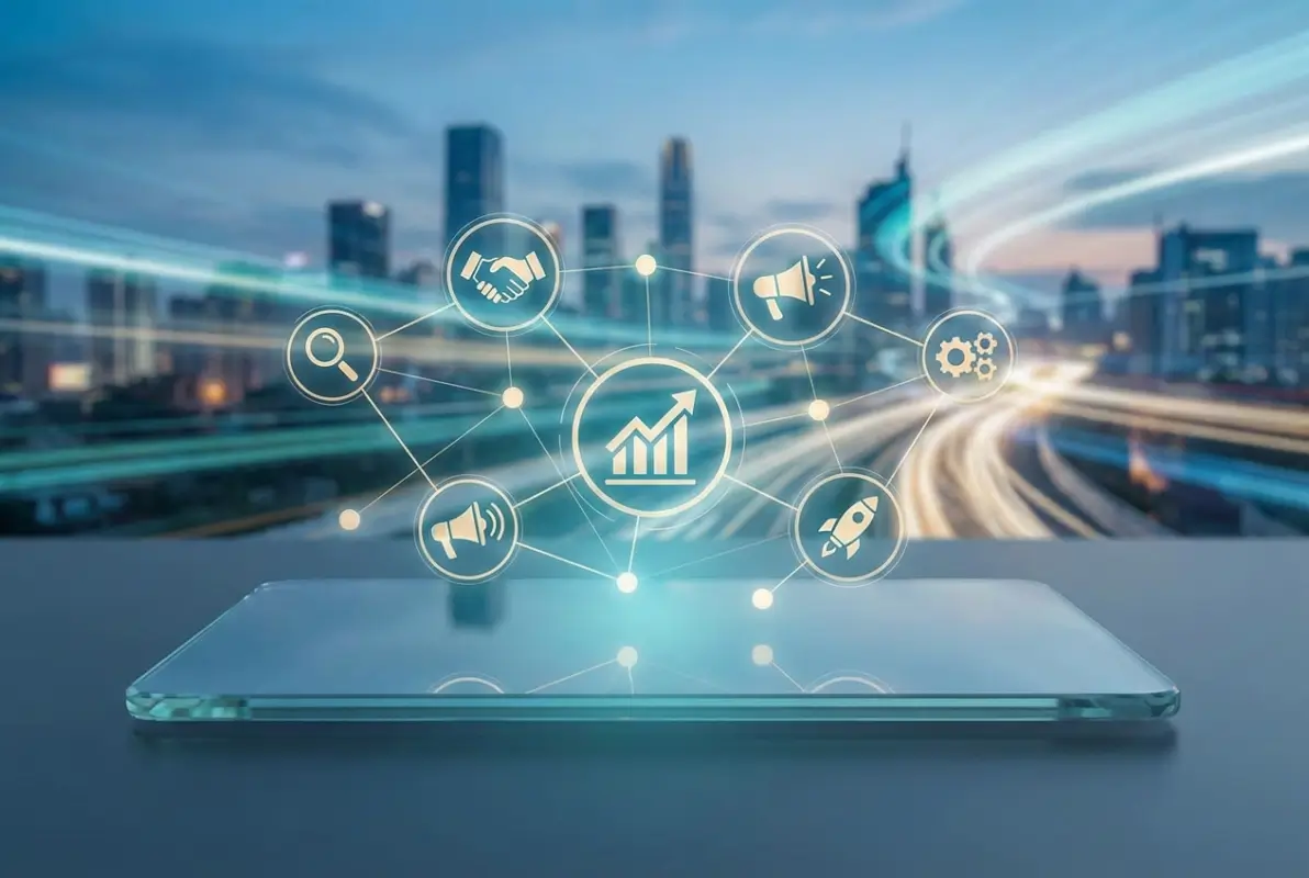 Create a striking, professional hero image for a blog article titled: 6 Proven Tactics to Promote Your Business Directory Successfully in 2025. Style: Modern, clean, eye-catching design that represents the main topic. No text overlays. High quality 1200x800 professional blog header.