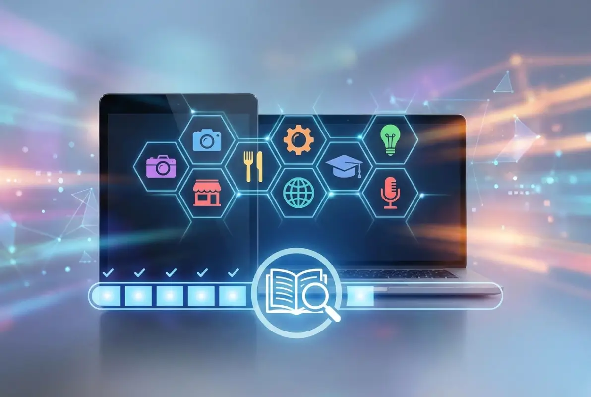 Create a striking, professional hero image for a blog article titled: 5 Simple Steps to Make a Free Online Directory for Any Niche. Style: Modern, clean, eye-catching design that represents the main topic. No text overlays. High quality 1200x800 professional blog header.