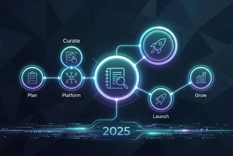 Create a striking, professional hero image for a blog article titled: 5 Simple Steps to Start a Free Directory Website in 2025. Style: Modern, clean, eye-catching design that represents the main topic. No text overlays. High quality 1200x800 professional blog header.