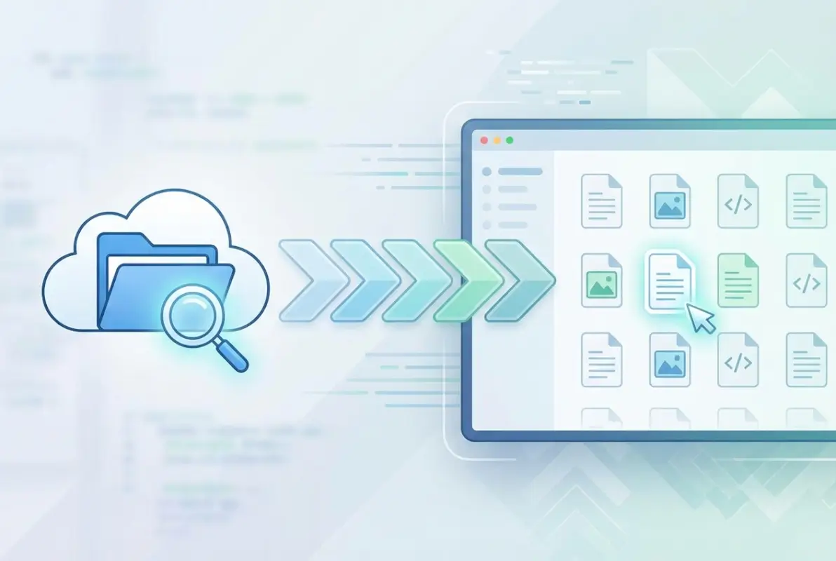 Create a striking, professional hero image for a blog article titled: 5 Simple Steps to View All Files in an Online Directory. Style: Modern, clean, eye-catching design that represents the main topic. No text overlays. High quality 1200x800 professional blog header.