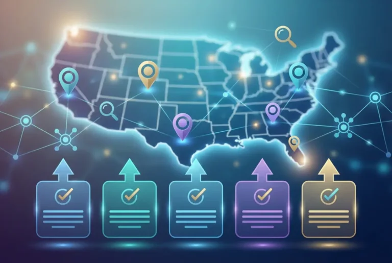 Create a striking, professional hero image for a blog article titled: 5 Best Free Business Directories USA for Maximum Local Visibility (2026 Guide). Style: Modern, clean, eye-catching design that represents the main topic. No text overlays. High quality 1200x800 professional blog header.