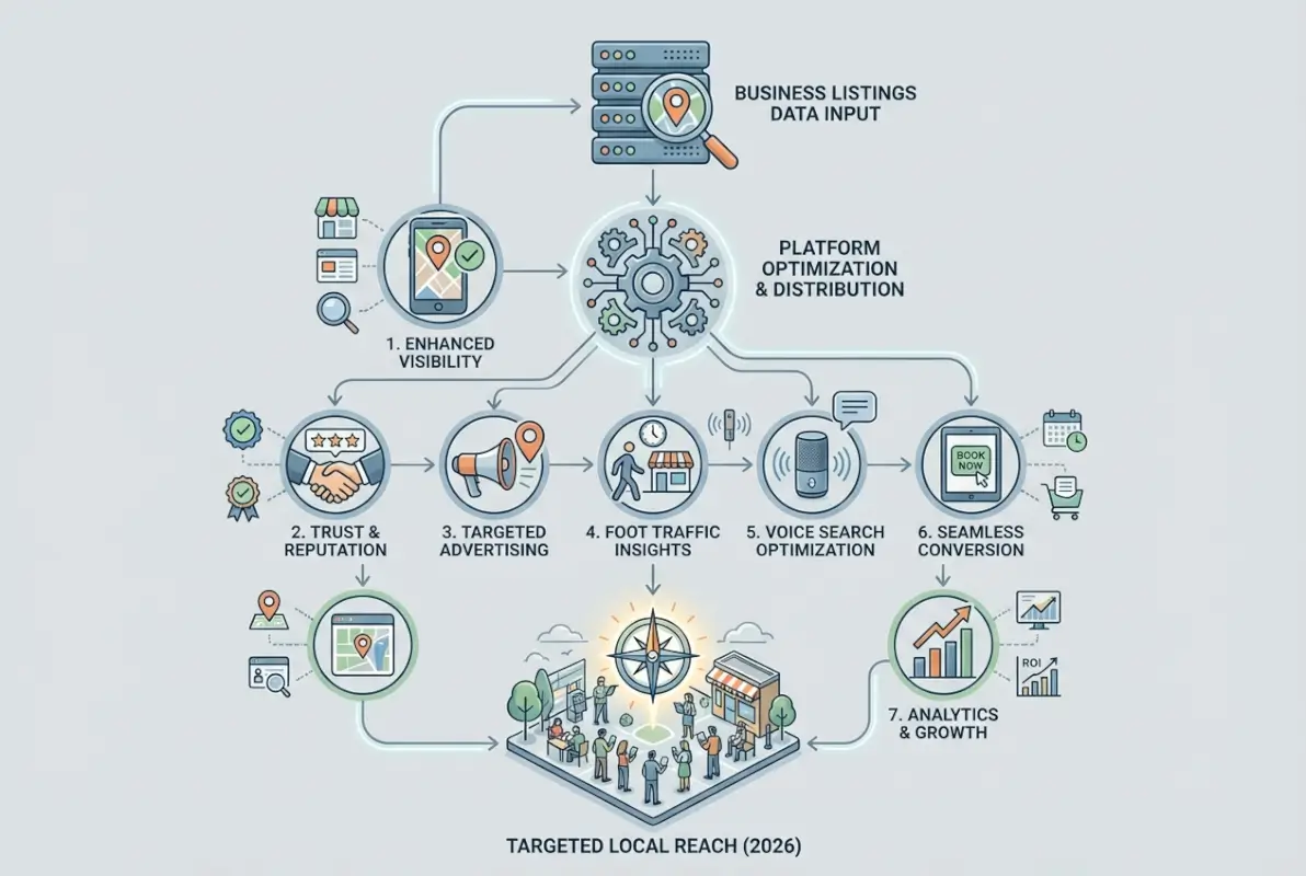 Step-by-step process for 7 Benefits of Business Local Listings for Targeted Local Reach in 2026