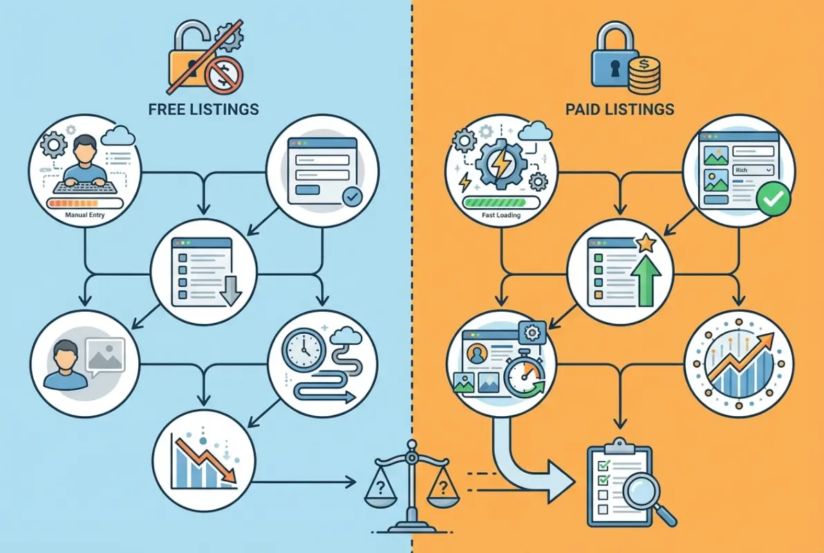 Step-by-step process for Free vs. Paid Directory Listings: 6 Pros & Cons to Help You Decide