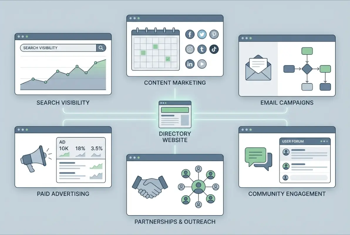 Tools and interfaces for 6 Proven Tactics to Promote a Directory Website & Drive Traffic