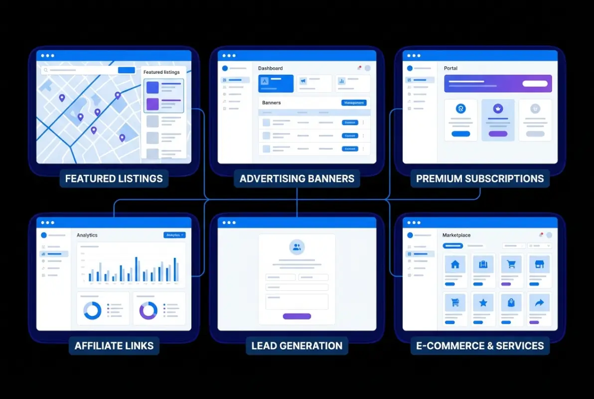 Tools and interfaces for 6 Proven Ways to Monetize a Directory Website (Earn $5K/Month)