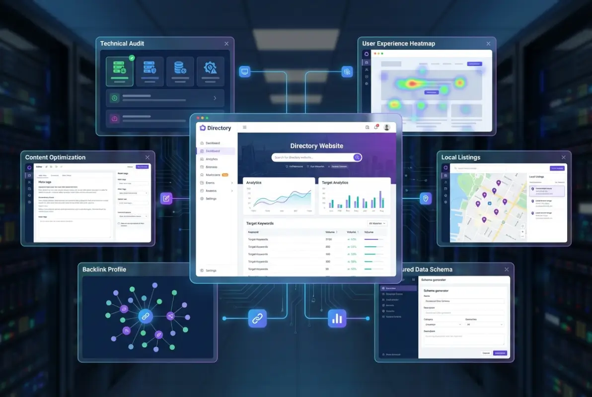 Tools and interfaces for 7 SEO Strategies to Rank a Directory Website on Google