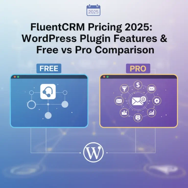 Visual overview of FluentCRM Pricing 2025: WordPress Plugin Features & Free vs Pro Comparison